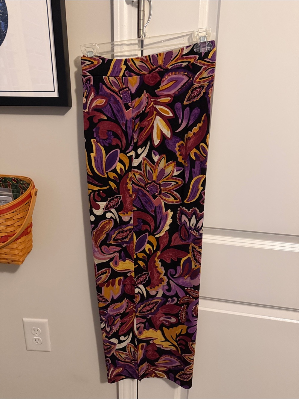 Susan Graver Purple Multicolor Floral Print Pants
